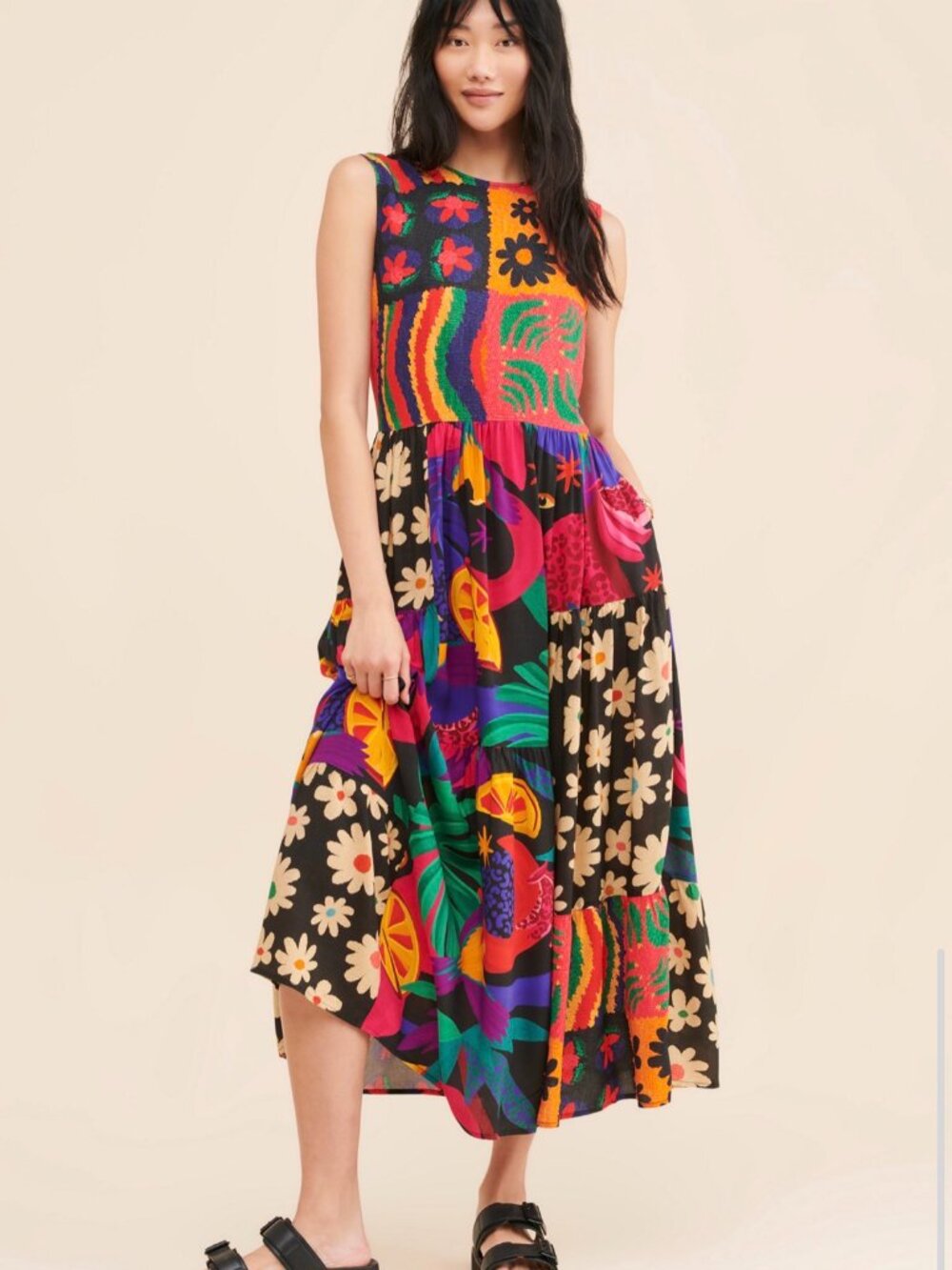 Anthropologie Farm Rio Pop Art Patchwork Midi Dress Sz SM - Picture 2 of 8
